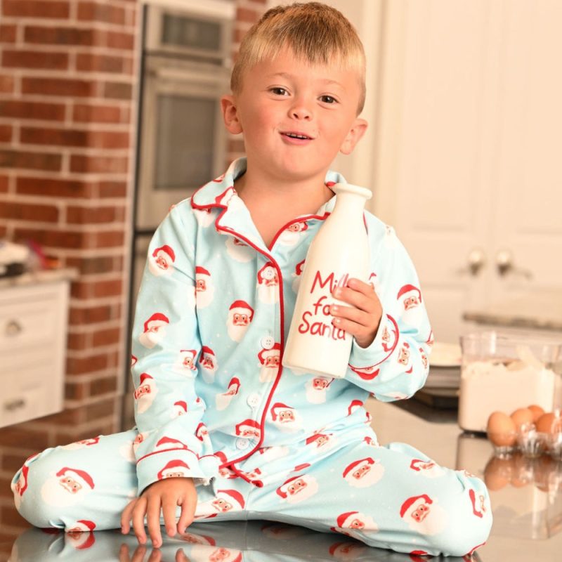 white santa button down pajamas kids